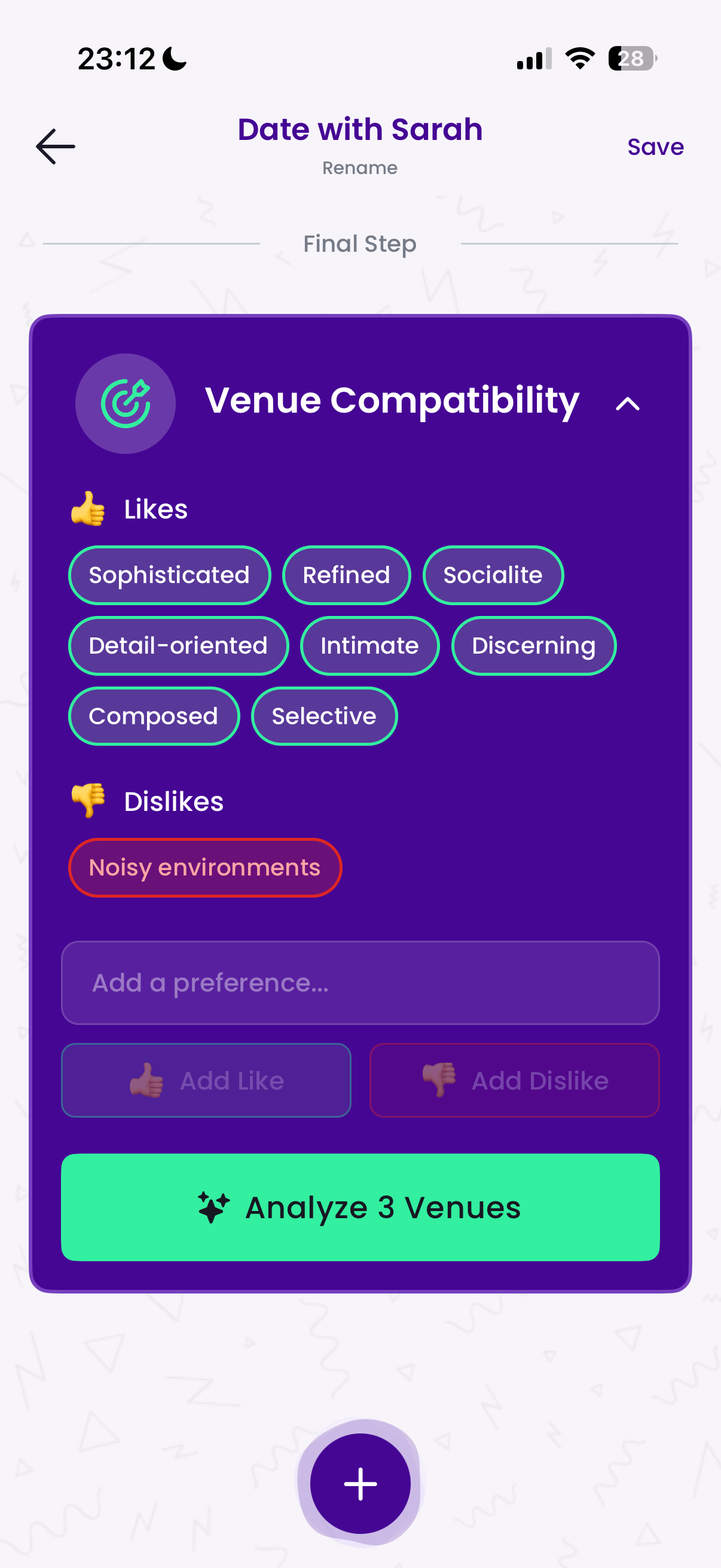 Venue compatibility score based on personality match