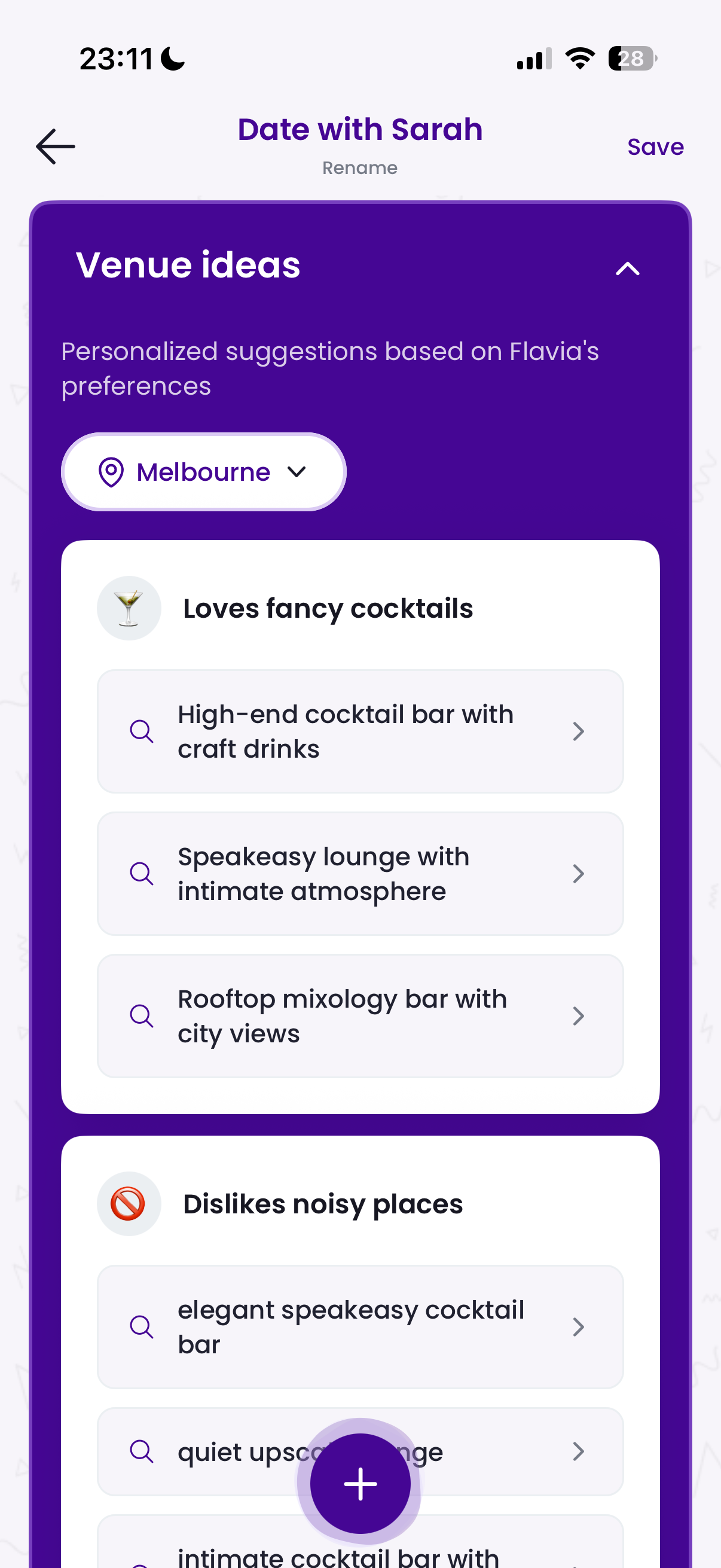 Personalised venue suggestions based on preferences